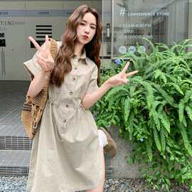 休闲风棉麻衬衫连衣裙女2026夏收腰显瘦气质百搭小个子减龄工装裙