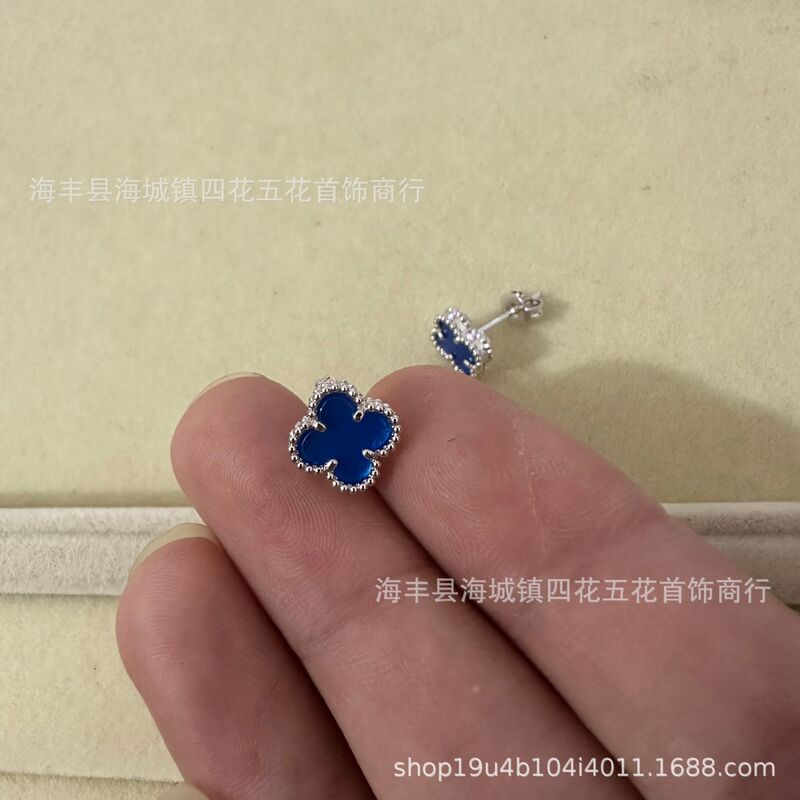 高版四叶草mini耳钉天然贝母厚金电镀 18K玫瑰金厂家直销直播批发|undefined