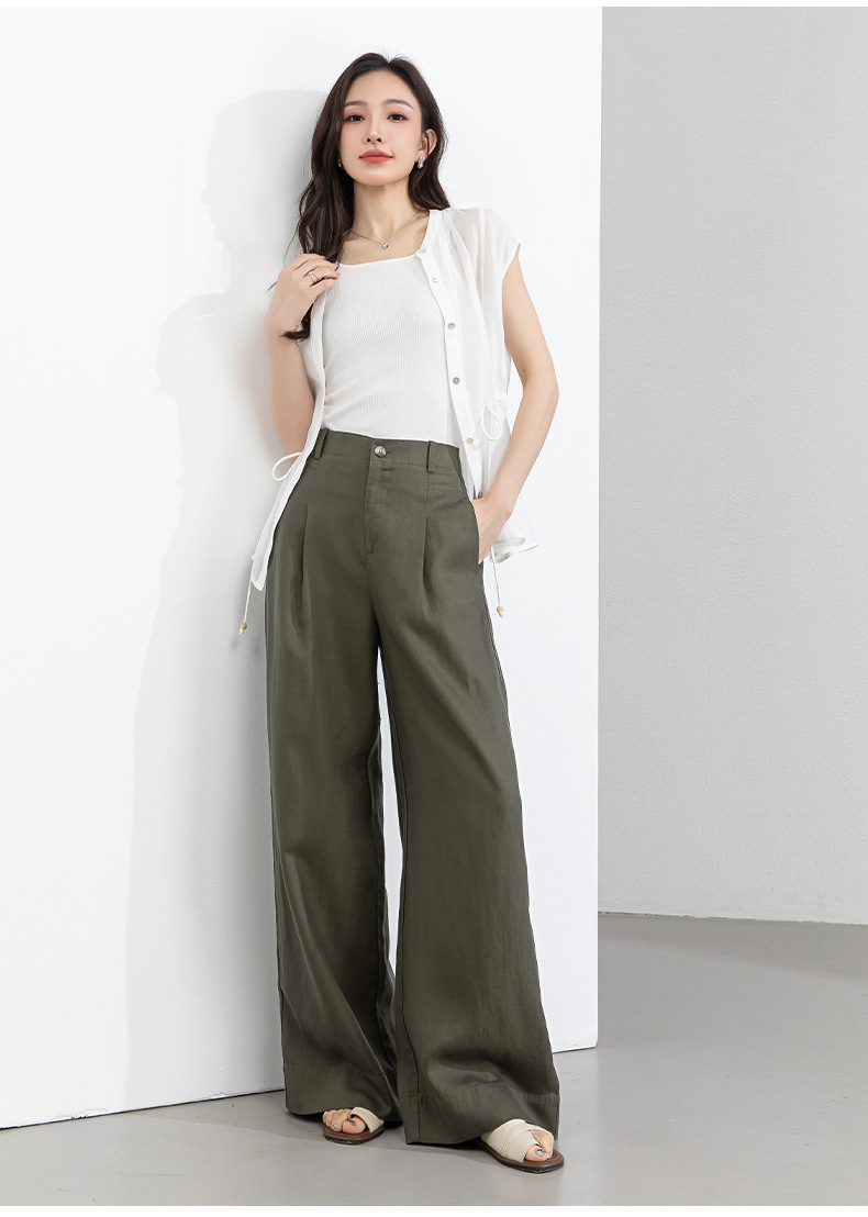 Áo sơ mi nữ linen tay không cổ đứng thắt eo dây rút thoáng mát — Ánh trăng trắng chi tiết 22