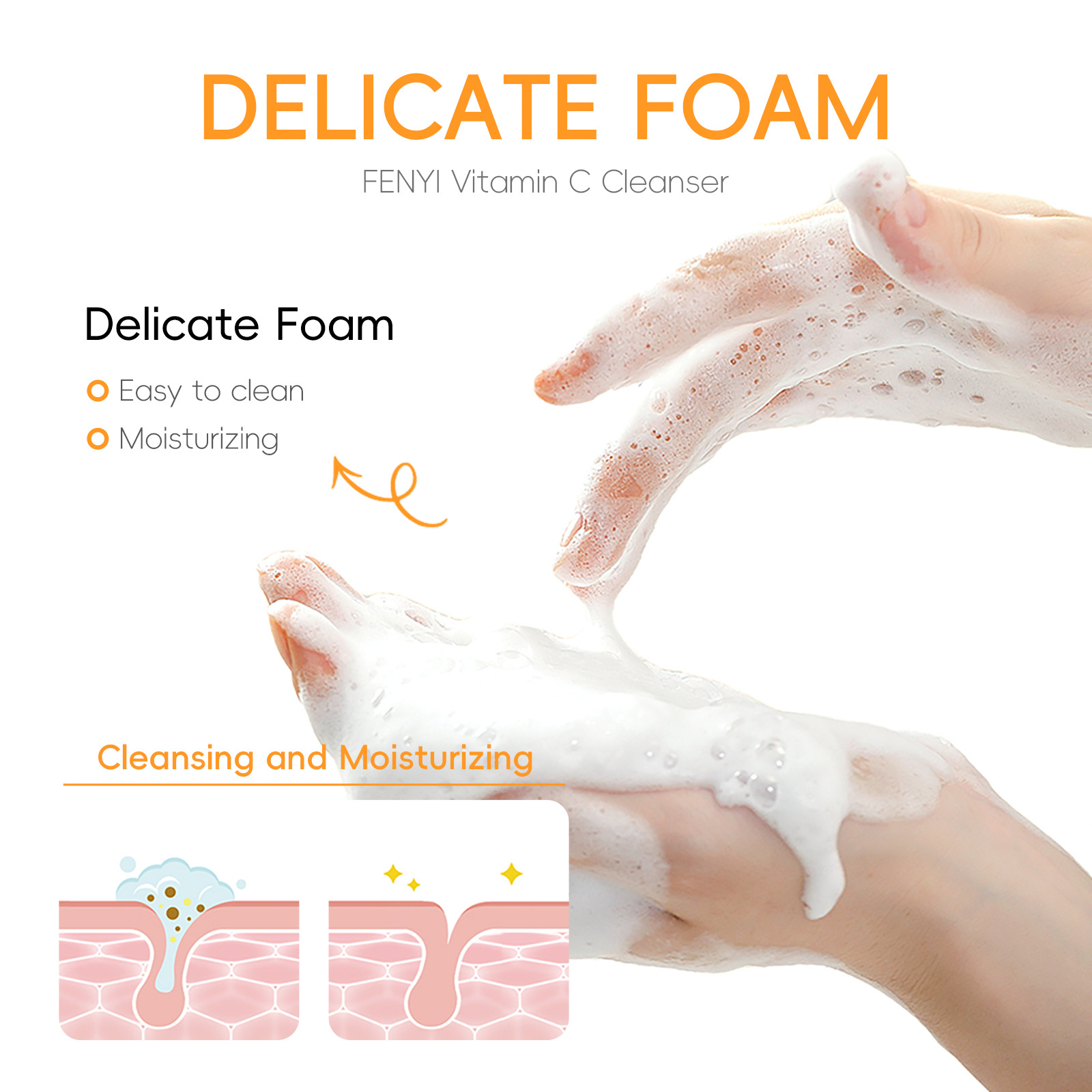 Wholesale fenyi Vitamin C Facial Cleanser 50g from the manufacturer for pore cleansing, hydration and moisturizing, cross-border undefined