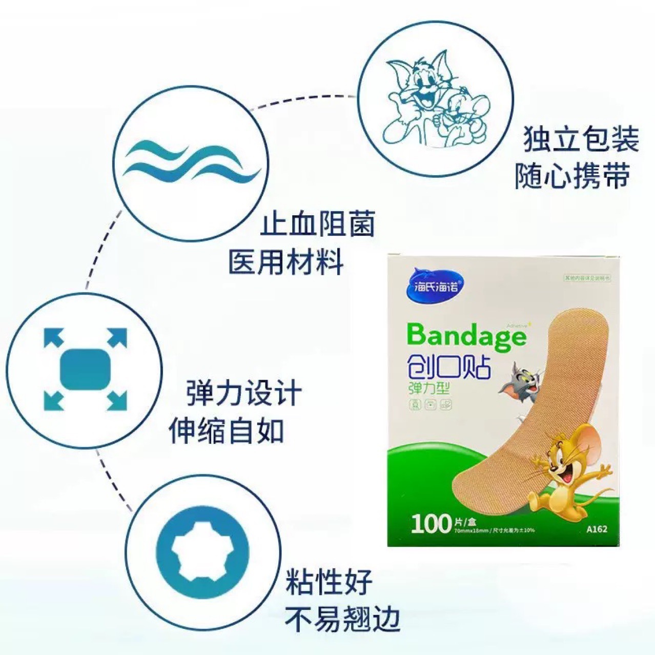 海氏海诺创口贴家用弹力型100片装创可贴弹力布材质伤口护理创口-阿里巴巴