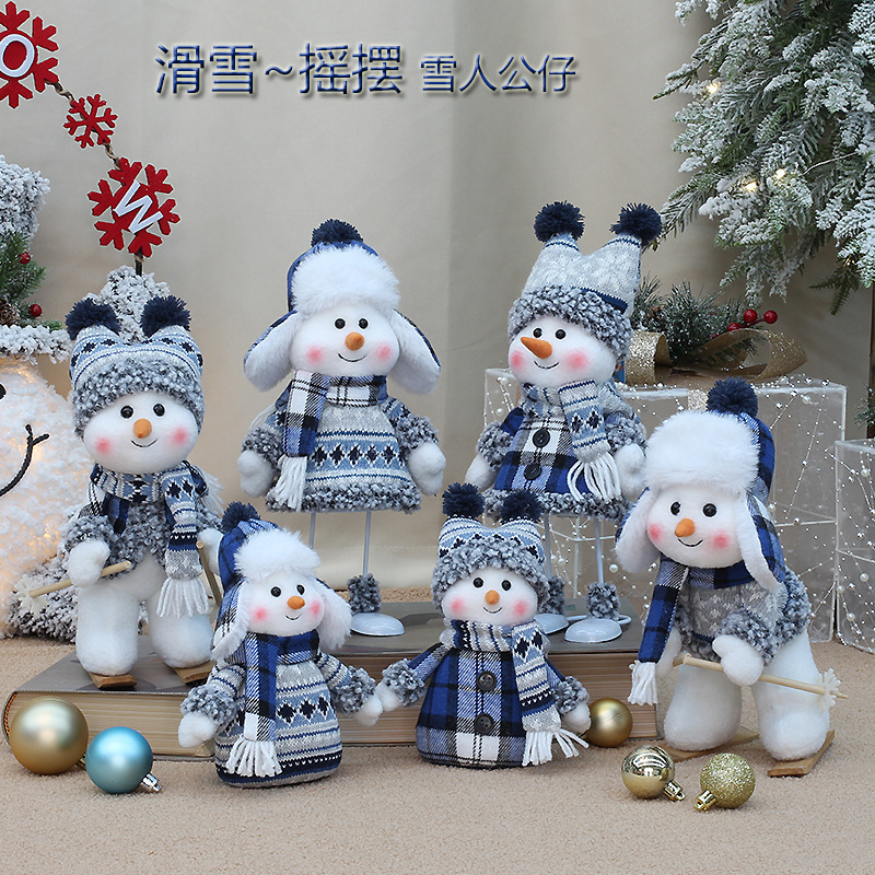 クリスマスクリスマスの新しい国境を越えた青い布芸雪だるま人形クリスマスアイテムのデスクトップ装飾品|undefined
