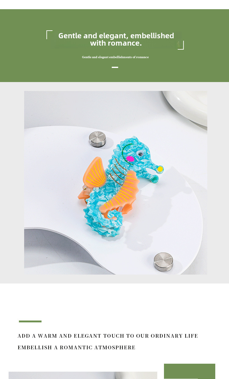 YHJ Haarschmuck Neue Essigsäureplatte Meerestier-Haarnadel Seepferdchen Schildkröte Greifklammer Haar Hai Clip Haarklaue_voghion.com