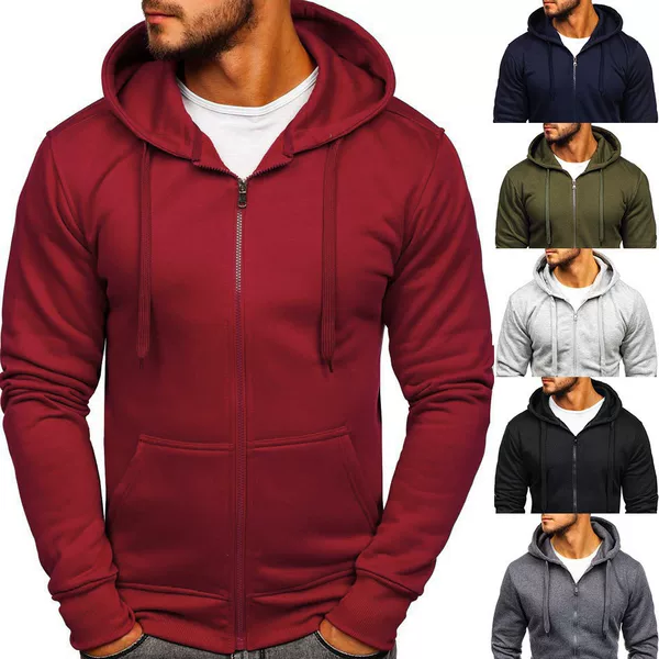 Printable Logo Solid Color Men's Sweatshirt Autumn and Winter Zip-Up Hooded Cardigan Exclusively for Ebay Cross-Border Sales