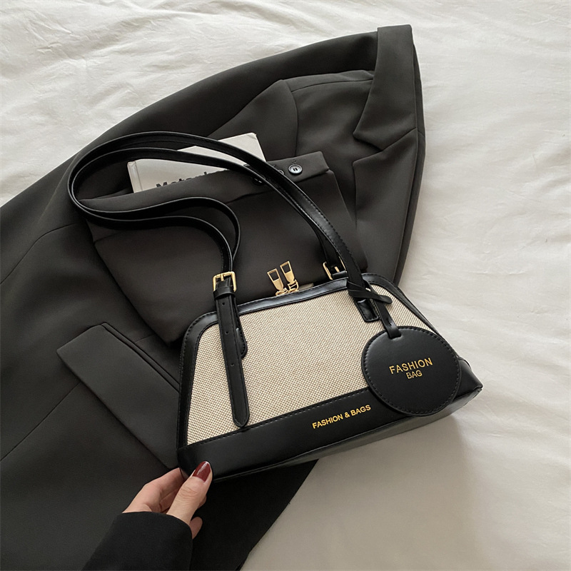 Vintage Damen Handtasche Aus Leinen Patchwork Schultertasche_voghion.com