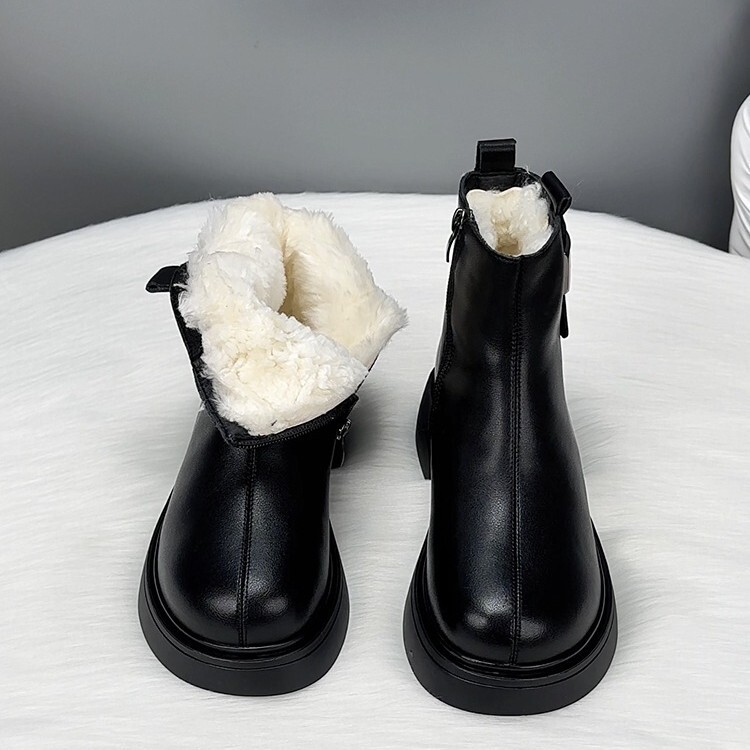 Thick-Soled Snow Boots for Women, 2025 New Model, Winter Leather and Wool Integrated Boots, Cold-Resistant and Warm, Northeast Cotton Shoes