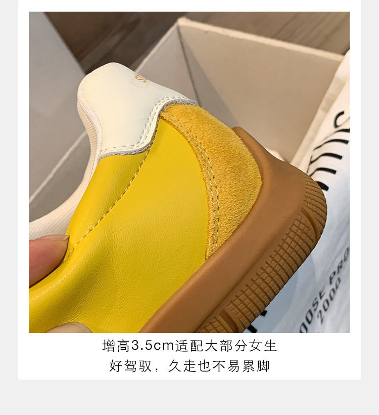 Giày sneaker nữ da bò phối màu mũi tròn dây buộc tăng chiều cao — Màu trắng nhạt, màu sô cô la, màu vàng, màu đen chi tiết 22
