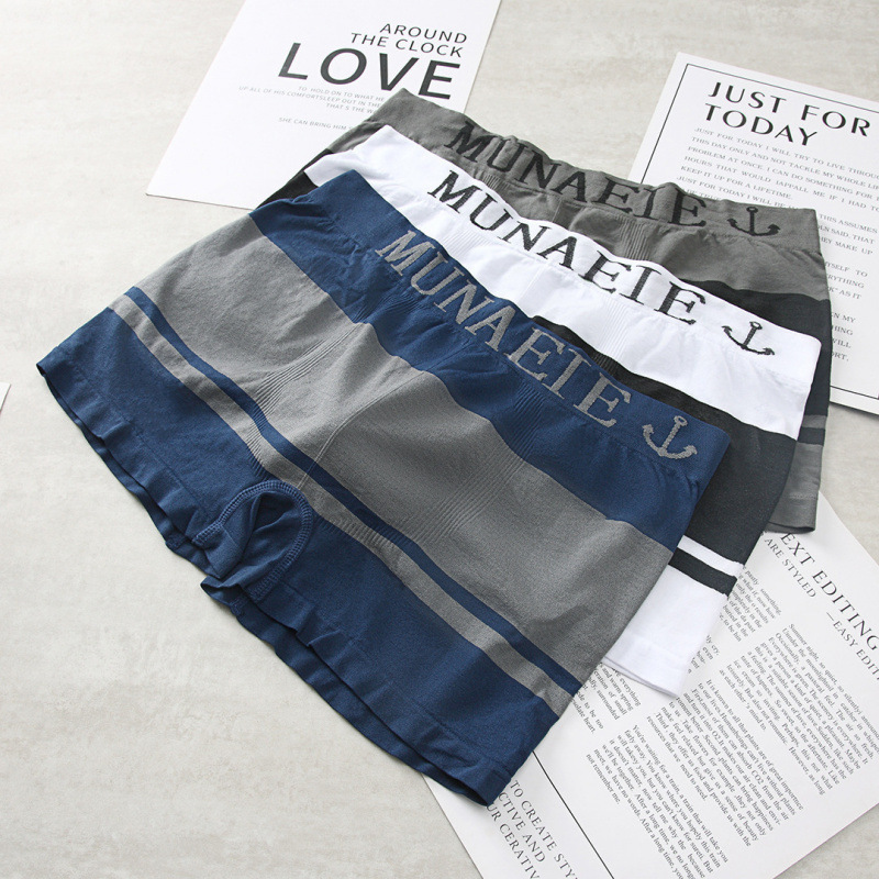 Seamless Men's Underwear New Style Japanese Sports Running Boxer Shorts with English Letters, Mid-Waist Thin Model, Cross-Border Wholesale Seamless Men's Underwear New Style Japanese Sports Running Boxer Shorts with English Letters, Mid-Waist Thin Model, Cross-Border Wholesale