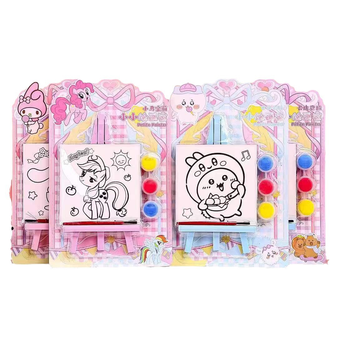 Nuevos dibujos animados pequeños pintores niños diy pintura hecha a mano con soporte mini puzzles de juguetes vendidos calientes