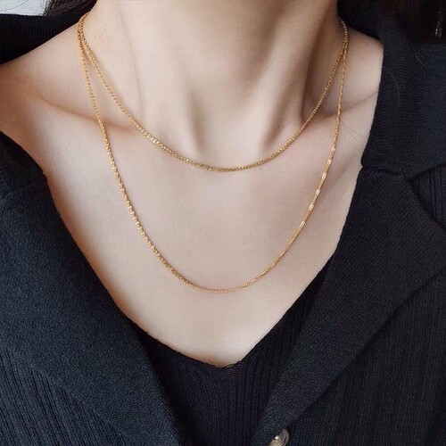 Super flashing stars sparkling necklace golden flashing 18K gold chain double layered plain chain accessories