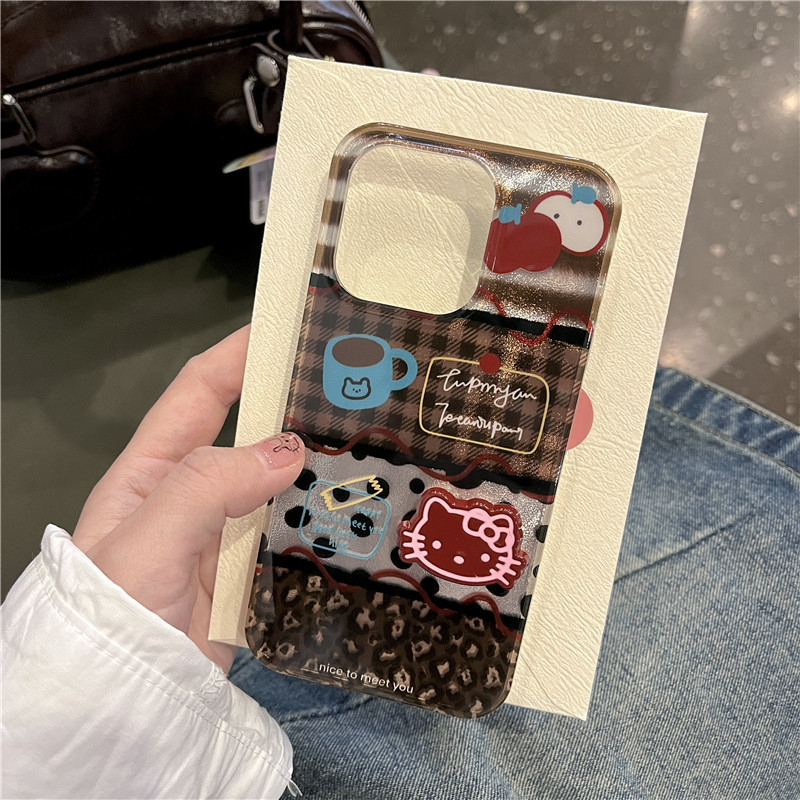 Niña con costura a cuadros tridimensional kt para iPhone16ProMax funda para teléfono móvil 13 Apple 15/14 nuevo