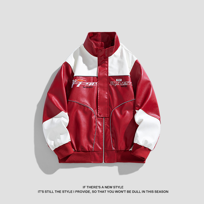 American pu chaqueta de hombre chaqueta de hombre primavera y otoño nuevo cuello vertical chaqueta de motocicleta de tendencia universal chaqueta de color para hombre