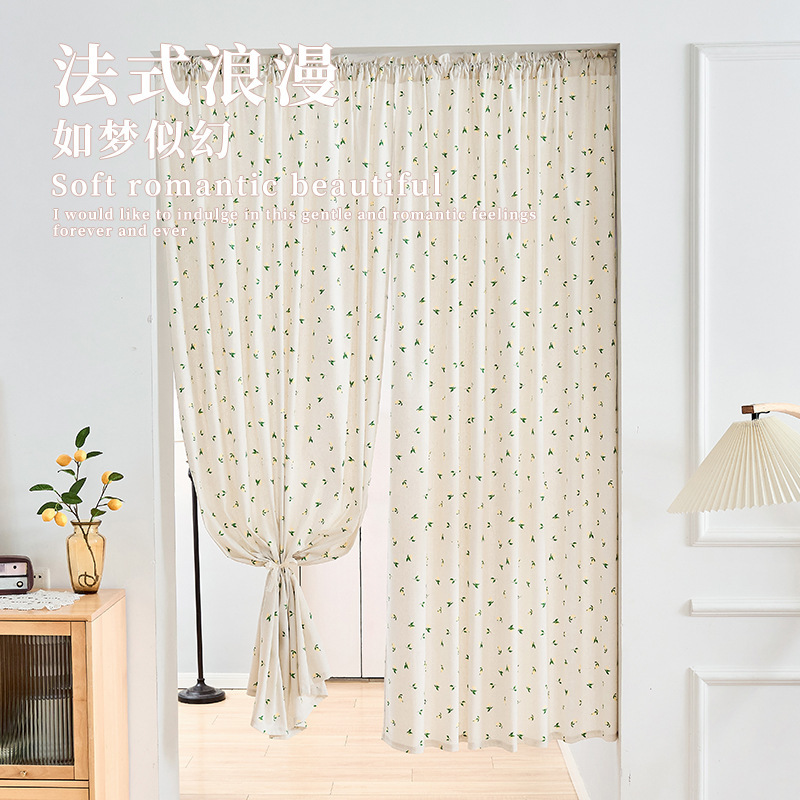Little White Mouse Home Decor Fabric French Dreamy Half Curtain Floral Mosquito-Proof Small Curtain Bedroom Bay Window Partition Door Curtain
