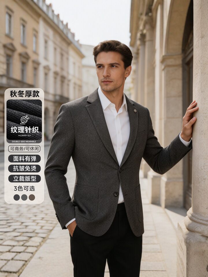 Áo vest nam dáng ôm chất liệu dệt kim chống nhăn, tay dài cổ vest một hàng hai cúc — Màu nâu cà phê, Xám nhạt, Xám đậm