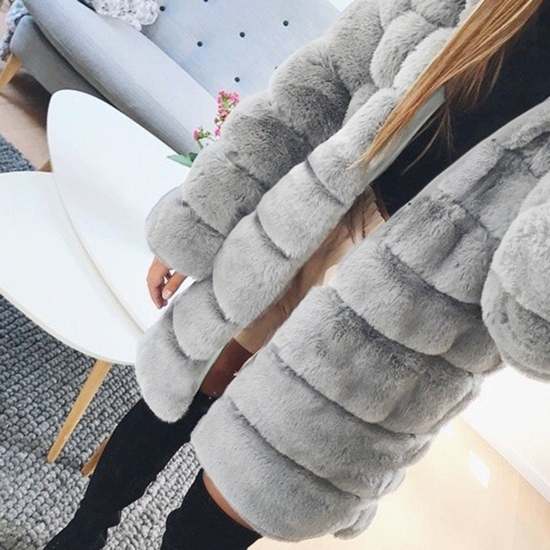 Women's Clothing Autumn and winter new women's mid length swing hood fur jacket top women's plush warm jacket_voghion.com