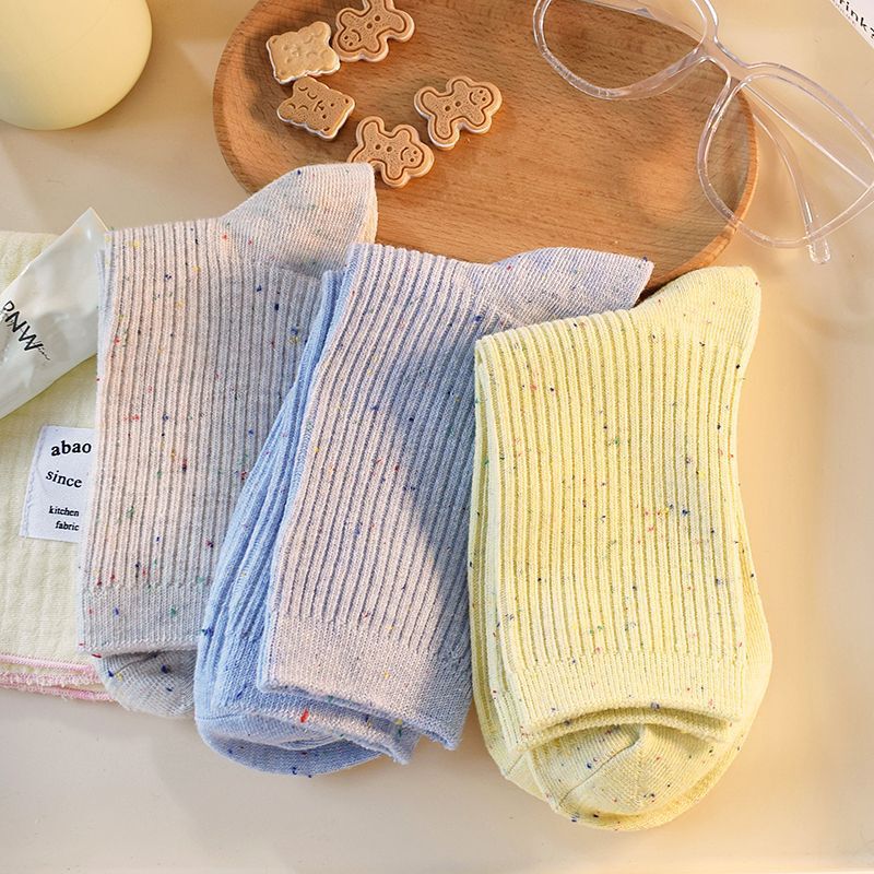 Middle Tube Student Socks Point Yarn Thin Strip Solid Color Socks Children's Simple Joker Little Red Book Same Style Japanese Socks Cute