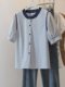 2025 New Summer Korean Style Striped Short-Sleeve Shirt Plus Size Women's Slightly Chubby High-End Slimming Top