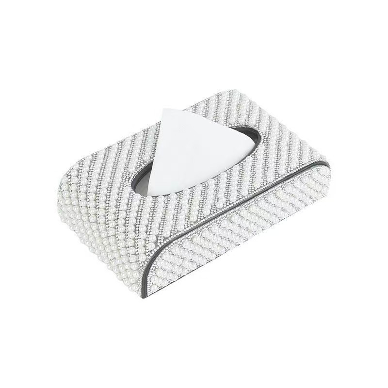 Car interior tissue box, pearl napkin holder for women, car interior decoration, seat-mounted tissue box, tissue cover