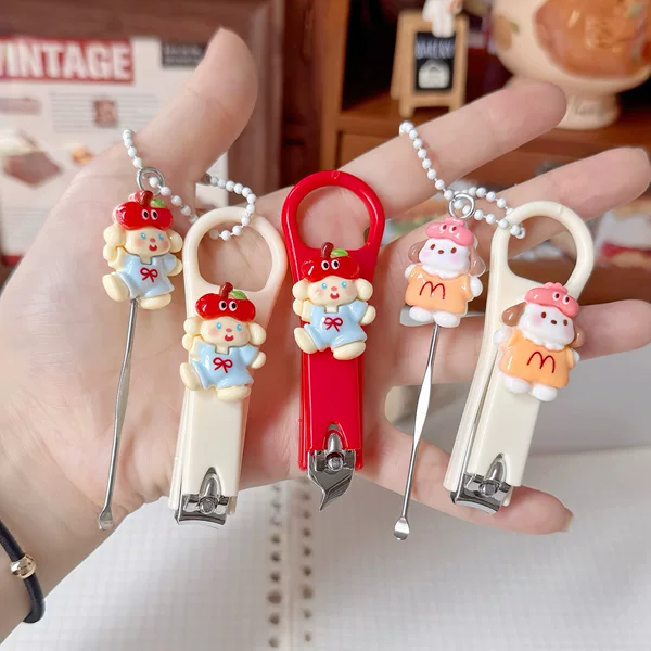 Cute Puppy Nail Clipper Ear Scoop 2-Piece Set Student Home Nail Clipper Outdoor Convenient Nail Clipper with Bead Chain