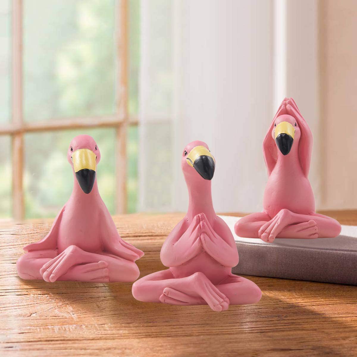 New Mini Flamingo Yoga Statue - Resin Craft Decor for Desktop and Garden_voghion.com