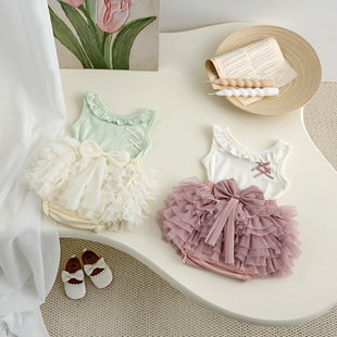 Baby Clothes Summer Bow Vest Hollow Sling Top Cute Baby Girl Thin Doll Collar Vest