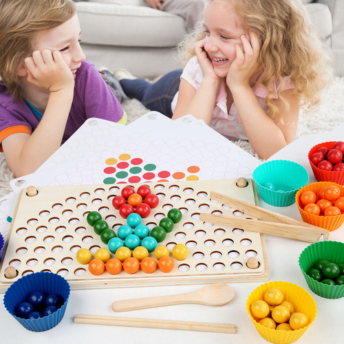 Cross-border Amazon Toddler Educational Rainbow Clip Beads Xiaoxiaole Wooden Early Education Color Classification Toys Wholesale