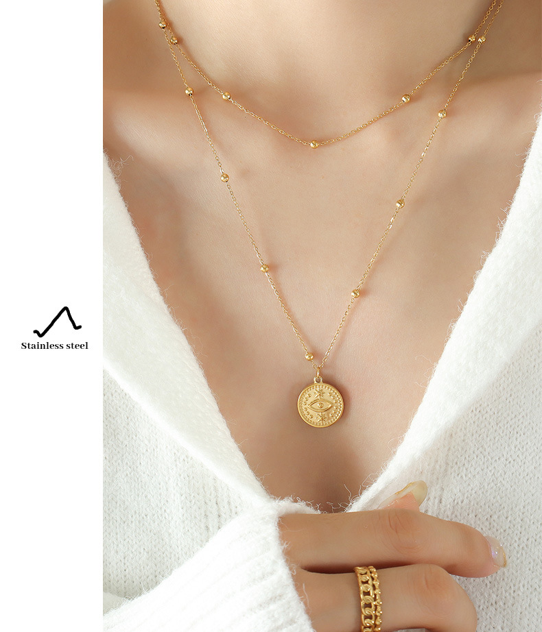Retro Eye Titanium Steel Plating Layered Necklaces