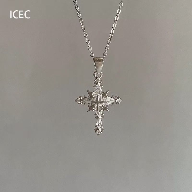 レトロエスニックスタイルフラッシュダイヤモンドクロスネックレス新しい中国風のライト高級ハイエンド積み重ね可能な多層ネックレス鎖骨チェーン|undefined