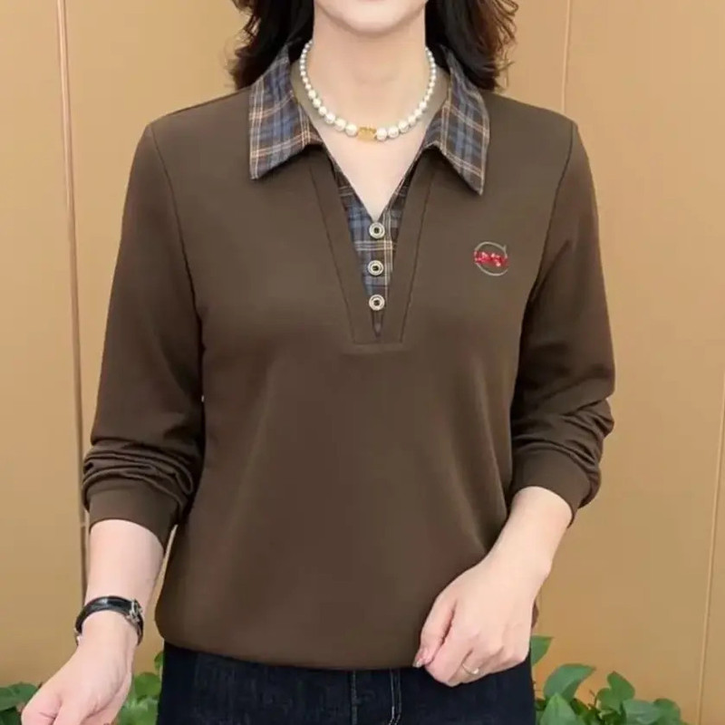 秋季新款时尚翻领假两件气质卫衣妈妈装休闲减龄显瘦长袖女士上衣|undefined