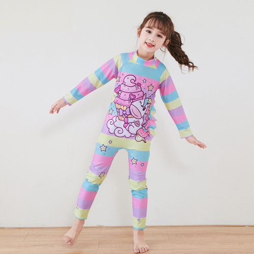 Adorable Long-Sleeve Children's Swimwear Baby Girl Swim Outfit Beach Sunscreen Swim Suit Surfing Suit Conservative Long Pants Set