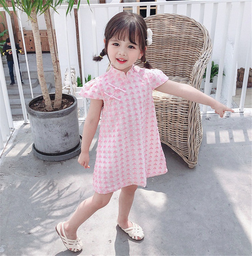 Girls' cheongsam skirt children's summer dress baby summer Chinese style summer style children's short-sleeved lace dress