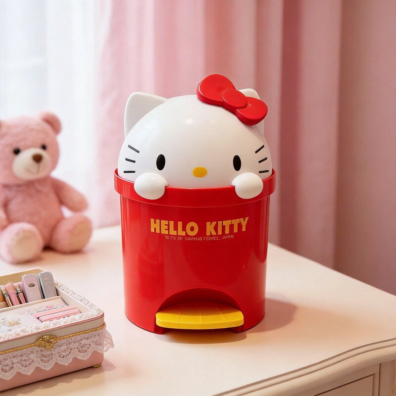 Hello Kitty Trash Can Household Bathroom Kitchen with Lid Dormitory Bedroom Desktop Small Trash Can Cute Hello Kitty Trash Can Household Bathroom Kitchen with Lid Dormitory Bedroom Desktop Small Trash Can Cute