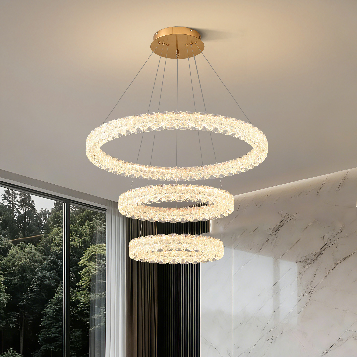 Italiano ligero lujo viento sala de estar lámpara de la atmósfera moderna simple restaurante nuevo cristal circular sala de estar lámpara de la línea 357L