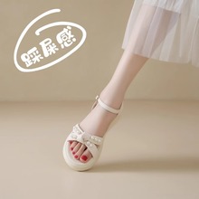 软皮时尚凉鞋女夏季平底少女鞋踩屎感软底外穿配裙子时装沙滩凉鞋