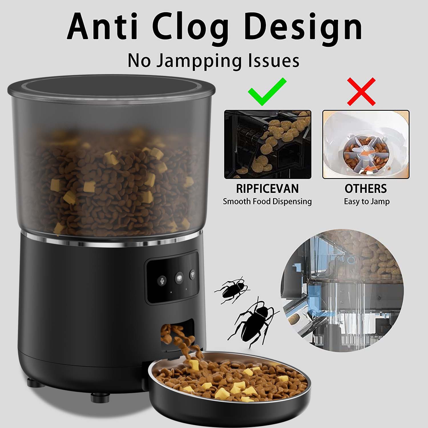 Alimentador inteligente para mascotas WIFI, fuente de alimentación dual, negativa a cortar alimentos, tazón para gatos de gran capacidad 4L, tazón para mascotas de acero inoxidable para el hogar
