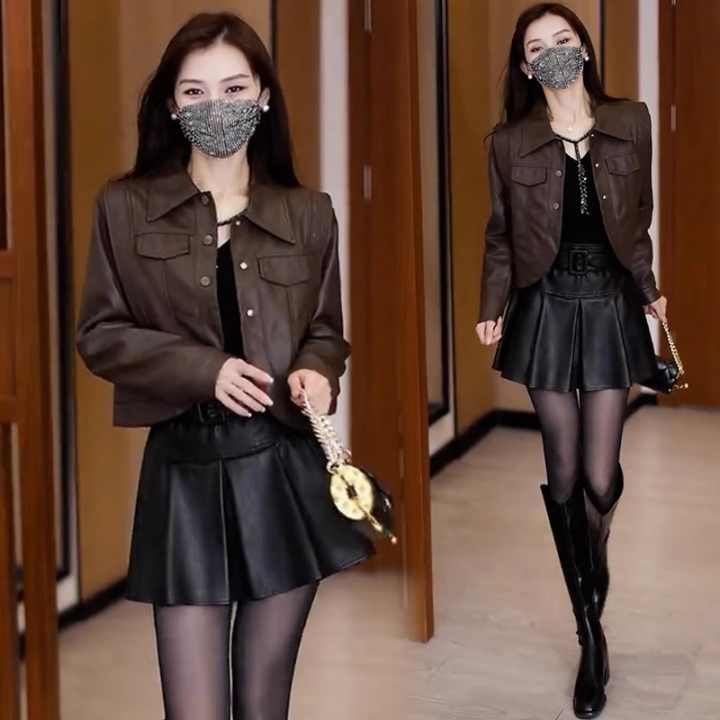 时尚皮衣短款外套女2025秋冬加绒洋气质显瘦小个子百搭皮夹克上衣
