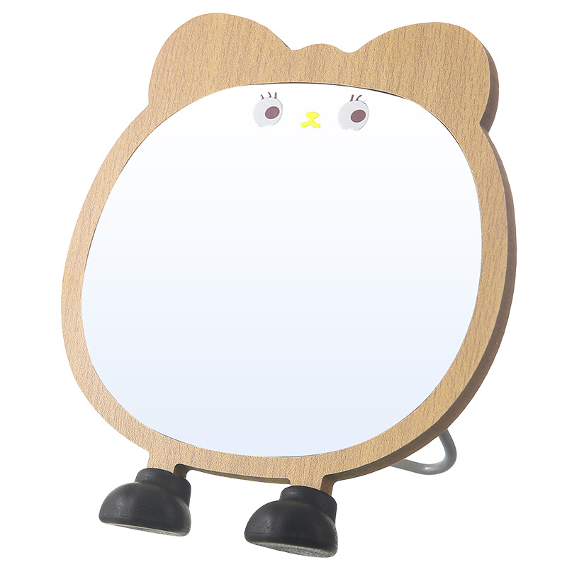 Espejo de madera de dibujos animados espejo de maquillaje dormitorio de estudiantes HD espejo de escritorio plegable portátil hogar dormitorio espejo de vestir