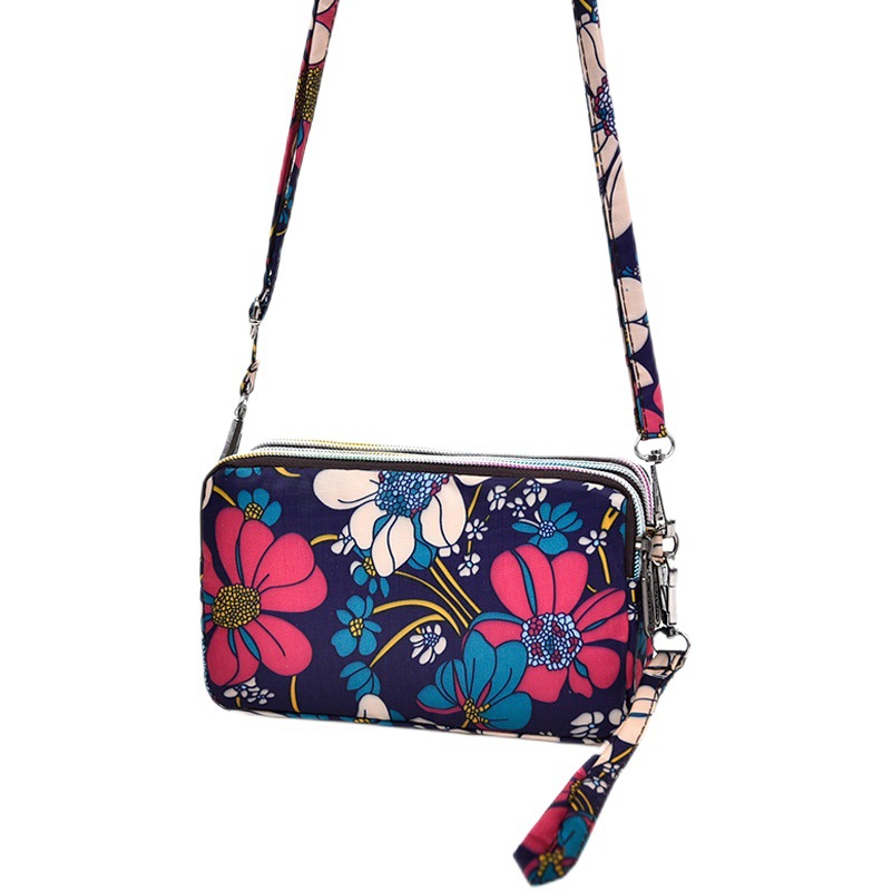 Moda impresa BOLSA DE TELÉFONO MÓVIL bolso de hombro de las mujeres bolsa de mensajero de gran capacidad de tres capas de larga cartera puede contener 6,2 pulgadas de teléfono móvil