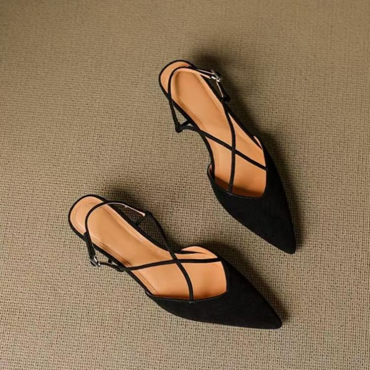 French-Style Retro Cross-Strap Closed-Toe Sandals for Women, Thin Heels, 2026 Summer Pointed Toe Shallow Mouth Versatile 4cm Kitten Heel Shoes