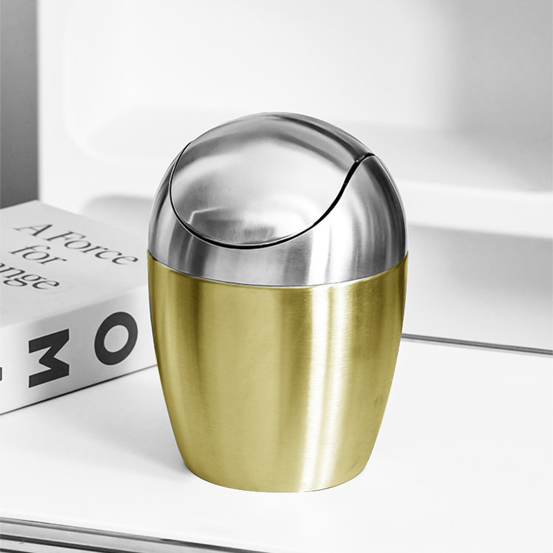 304 stainless steel mini desktop trash can high-looking table top Golden small storage tube with lid bedroom wastebasket 304 stainless steel mini desktop trash can high-looking table top Golden small storage tube with lid bedroom wastebasket