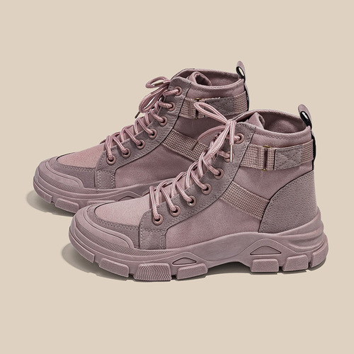 Women's Martin Boots 2024 New Spring Thin Breathable High-top Canvas Shoes British Style All-match Platform Single Boots