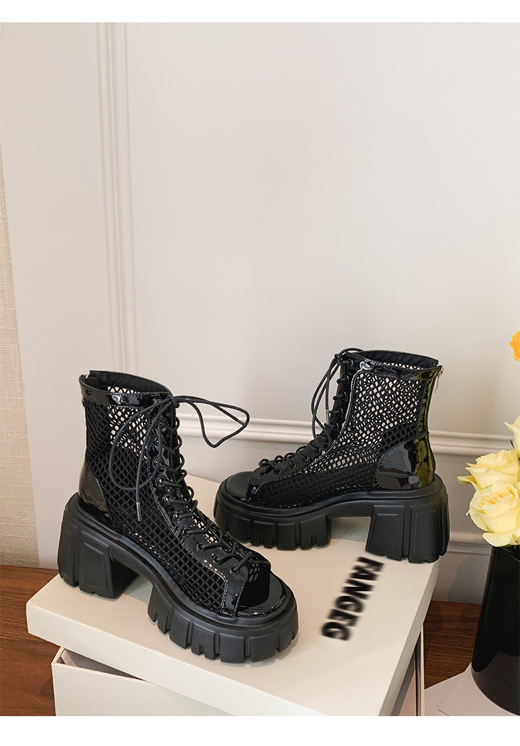 Boot lưới hở mũi nữ đế dày da thật dây thắt Martin 2025 — Màu đen, Màu trắng chi tiết 15