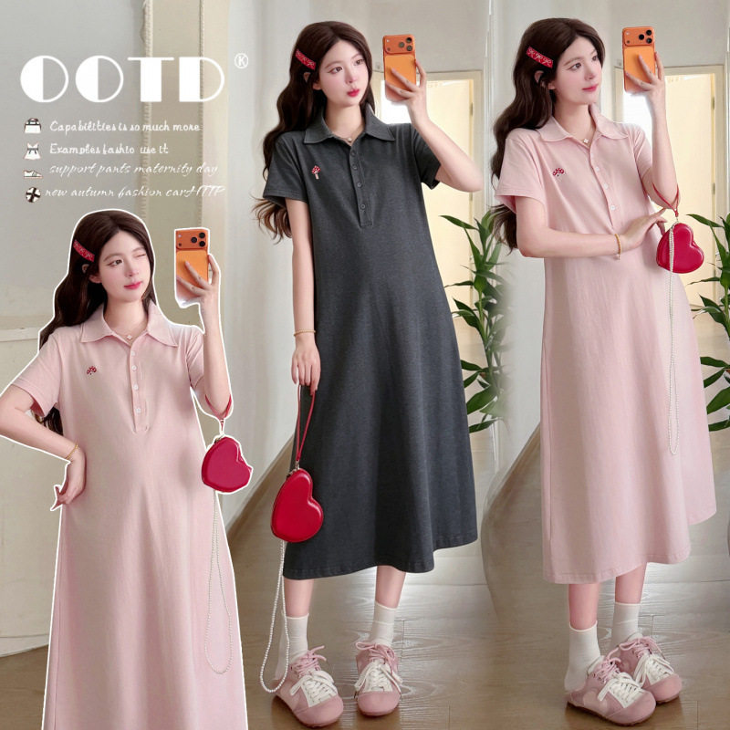 New Summer Casual Dress for Pregnant Women, Embroidered Cotton Loose-Fitting Plus-Size Polo T-Shirt Long Dress for Going Out New Summer Casual Dress for Pregnant Women, Embroidered Cotton Loose-Fitting Plus-Size Polo T-Shirt Long Dress for Going Out