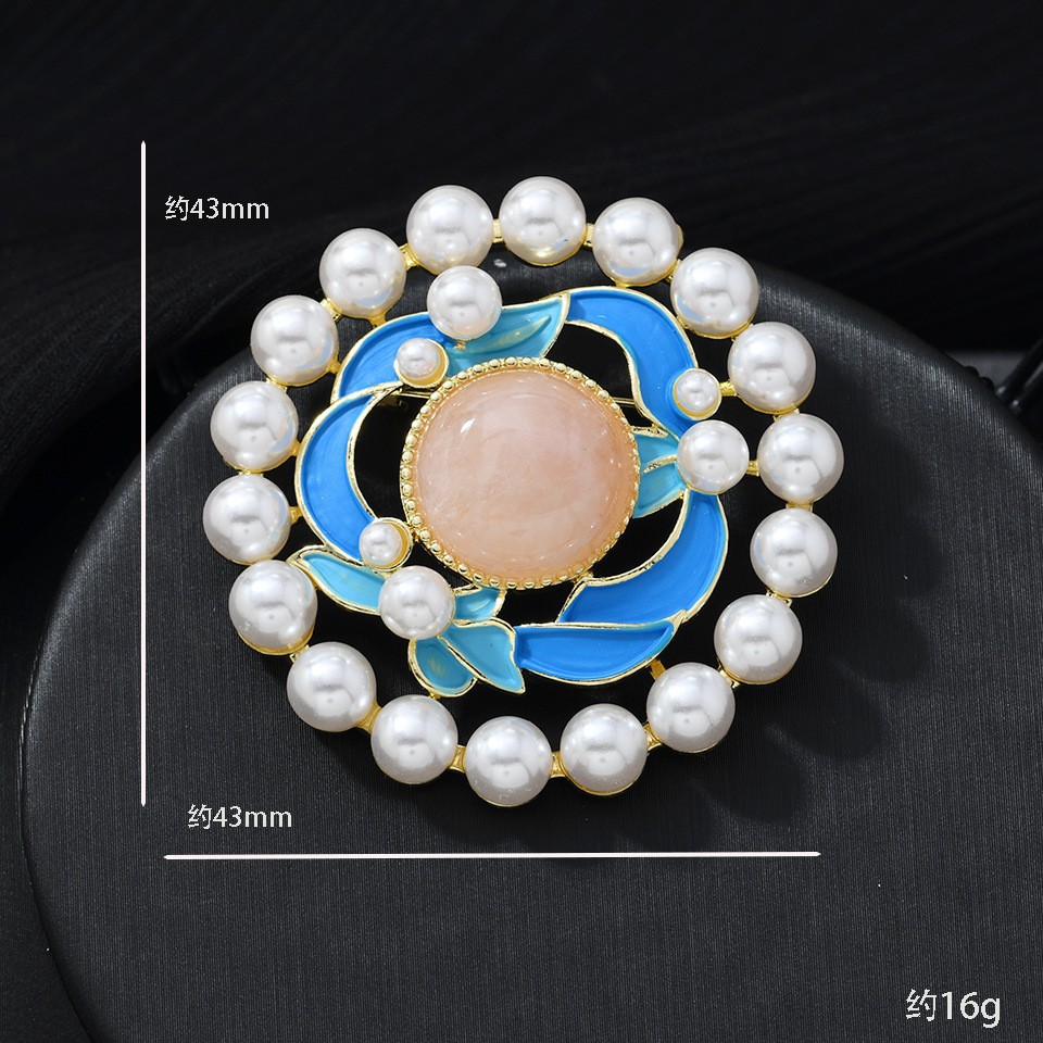 New Chinese Style National Landscape Cloisonné Blue Dot Brooch Retro Palace Style Accessory Brooch