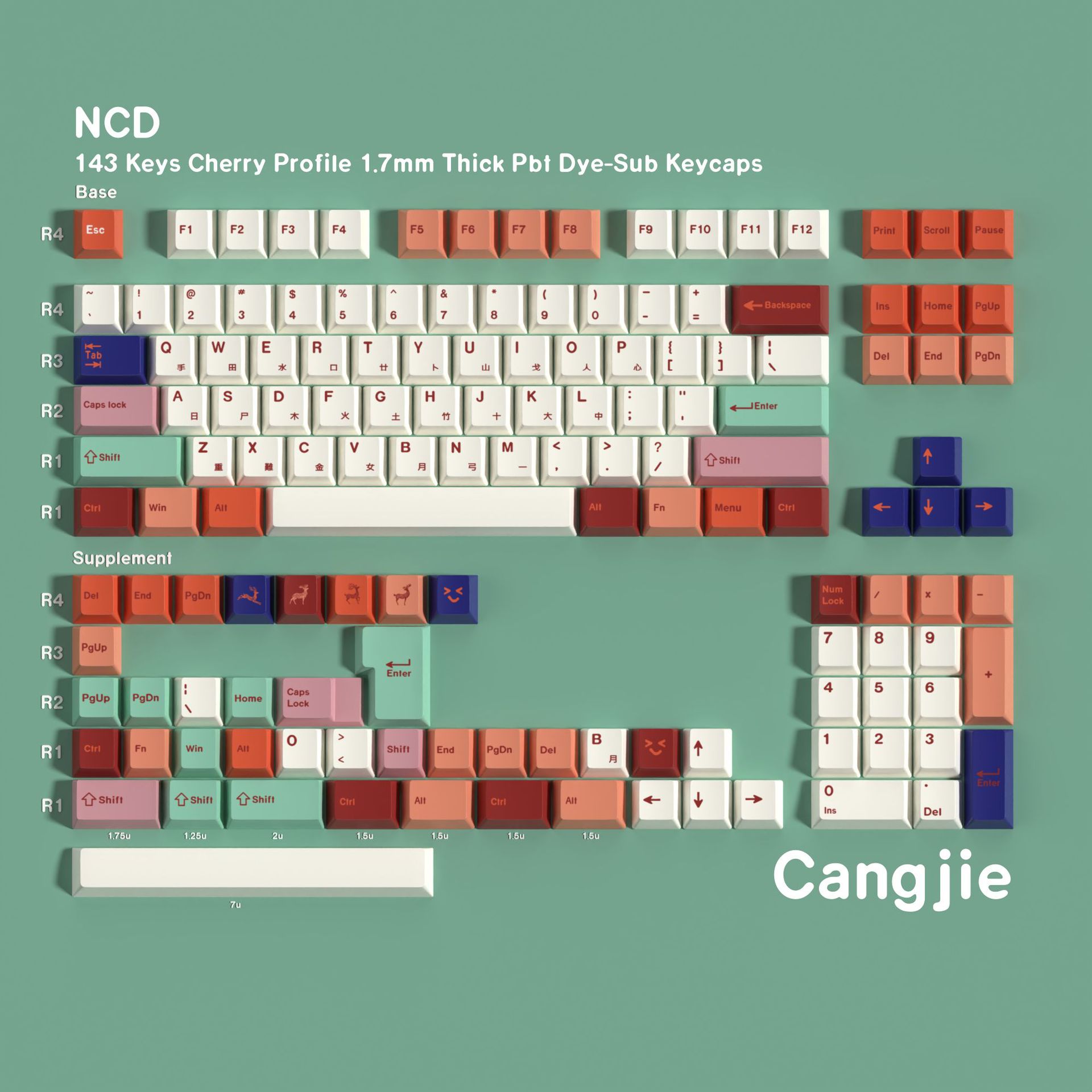 Набор PBT колпачков для клавиш NCD Dye-Sub (143 клавиши, Cherry Profile)