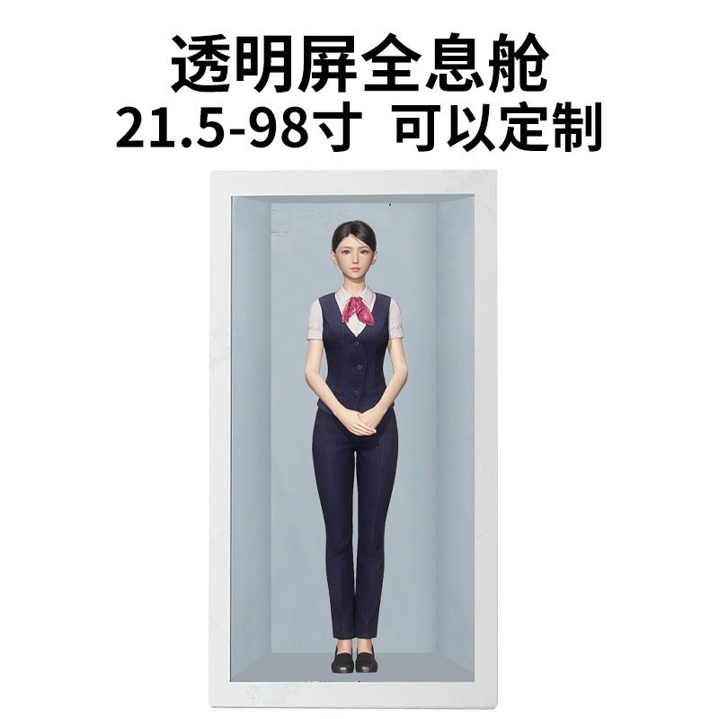 Gabinete de visualización de pantalla transparente de proyección holográfica 3D robot de bienvenida interactivo AI humano digital virtual pequeño todo en uno