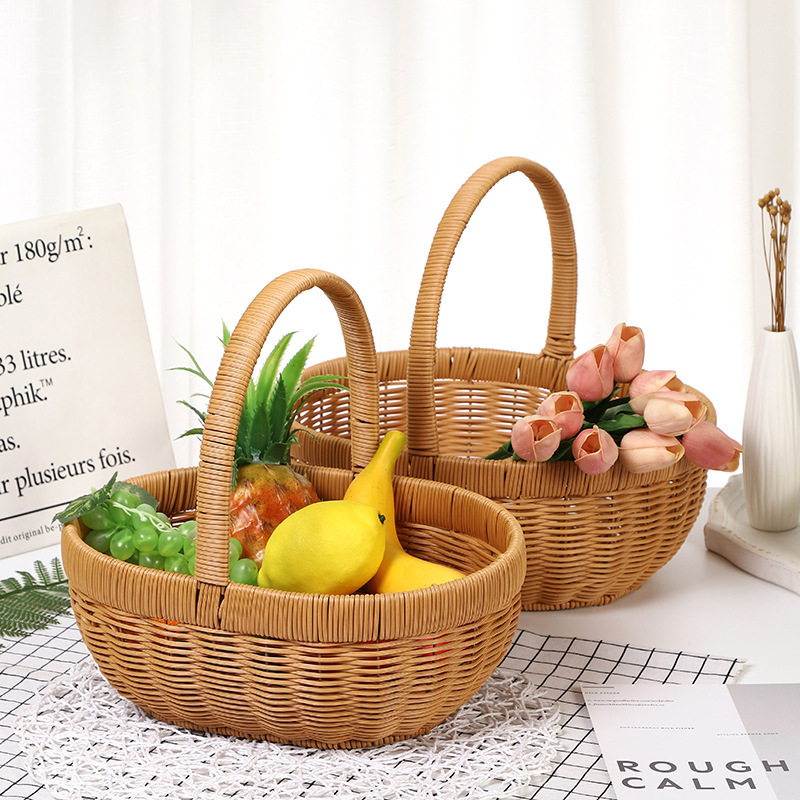 Rattan-like shopping basket, large egg basket, picnic basket, hand-woven fruit basket Rattan-like shopping basket, large egg basket, picnic basket, hand-woven fruit basket