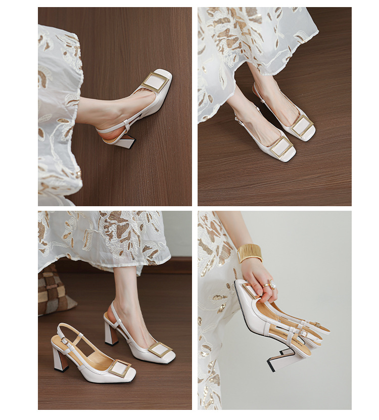 Sandal nữ cao gót mũi vuông quai ngang hở gót — đen chi tiết 13