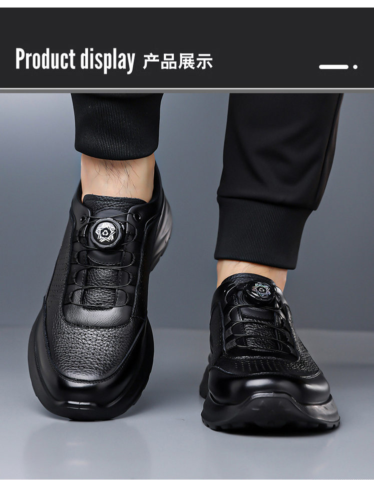 Giày lười nam da bò thật mũi tròn, đế PU êm nhẹ chống trượt, phong cách thể thao casual — D1806 Đen chi tiết 14