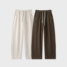 棕色仿羊绒弯刀阔腿裤女秋冬2025新款高腰垂感慵懒休闲香蕉直筒裤